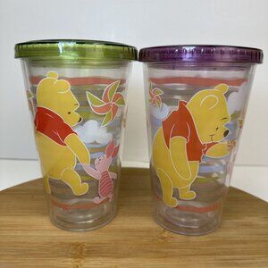 Set Of 2 Pooh &‎ Piglet Plastic Insulated Disney Store Tumblers